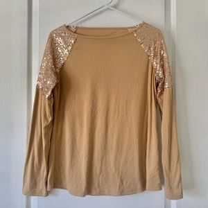 Brown/Beige Long-sleeve glitter shirt; Size M